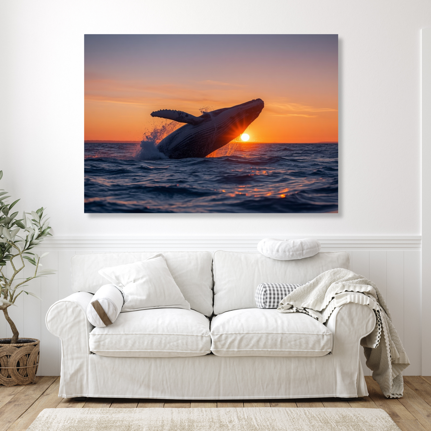Humpback Whale At Sunrise Wall Art Canvas Print