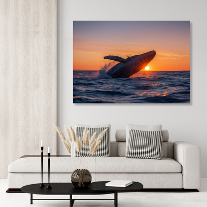 Humpback Whale At Sunrise Wall Art Canvas Print