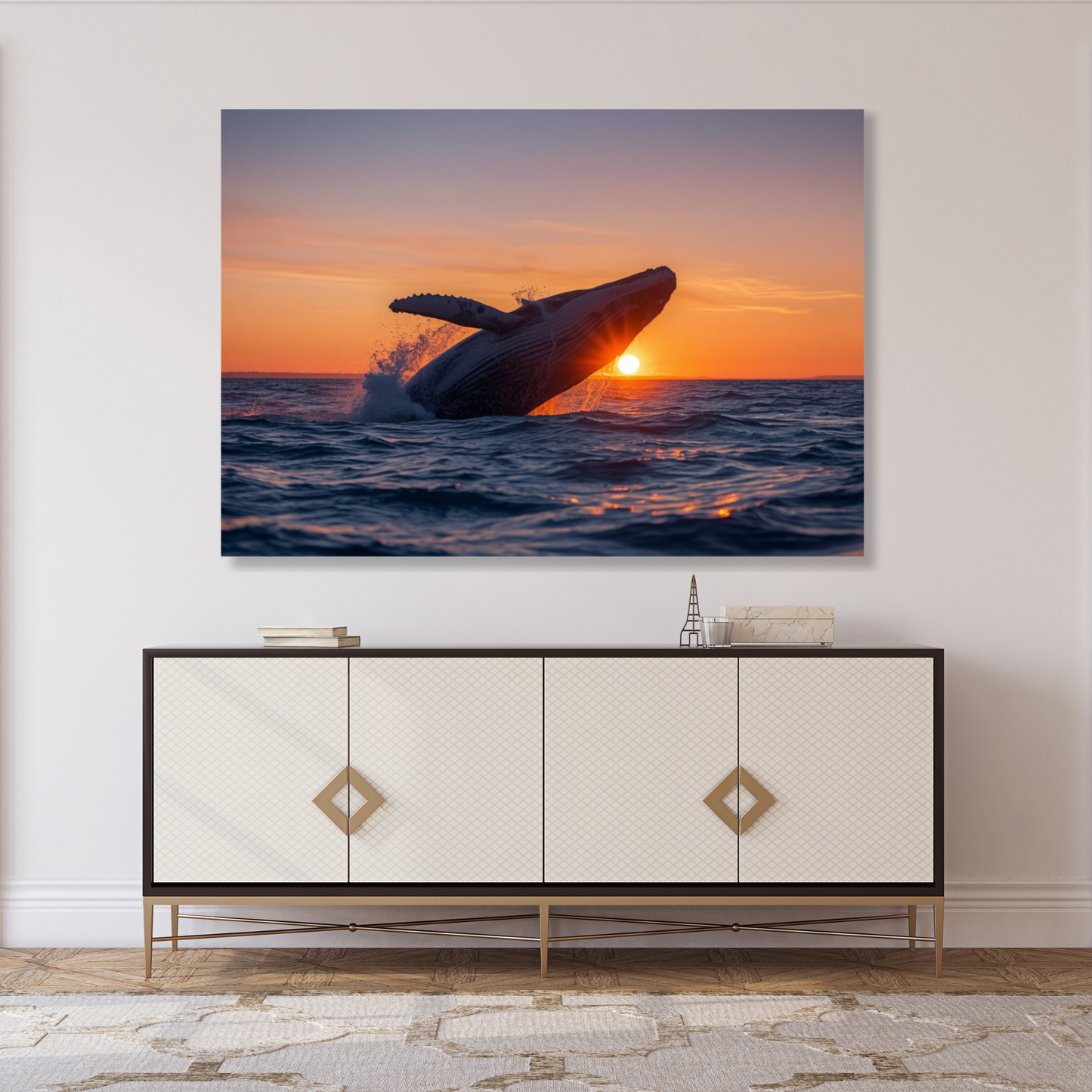 Humpback Whale At Sunrise Wall Art Canvas Print
