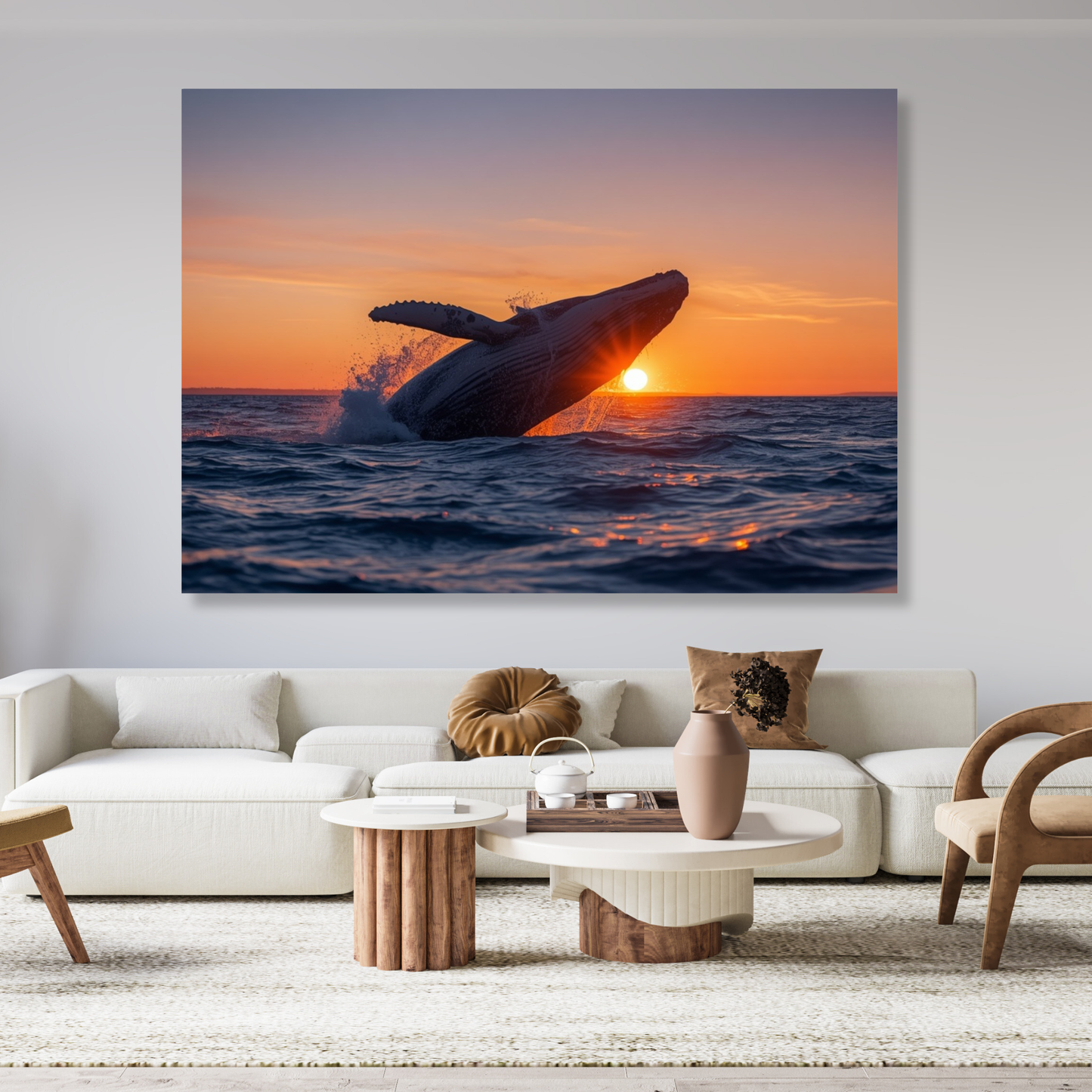Humpback Whale At Sunrise Wall Art Canvas Print