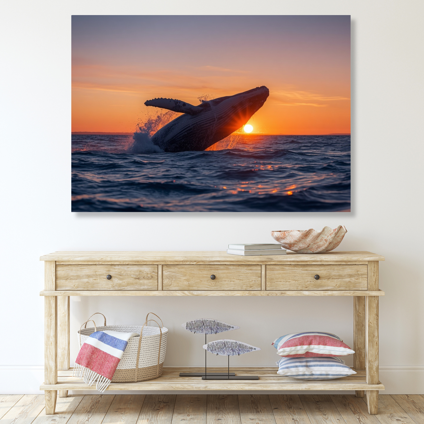 Humpback Whale At Sunrise Wall Art Canvas Print