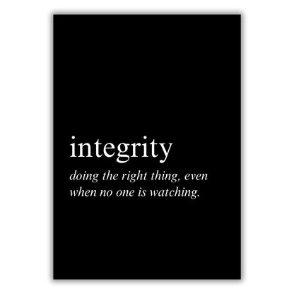 Integrity on Black Inspirational Wall Art Canvas Print