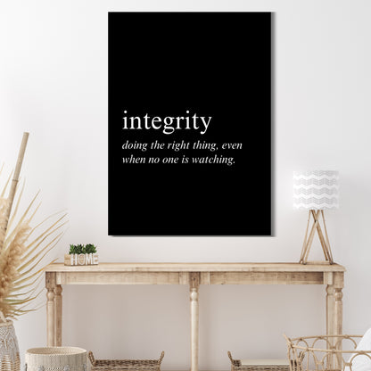 Integrity on Black Inspirational Wall Art Canvas Print