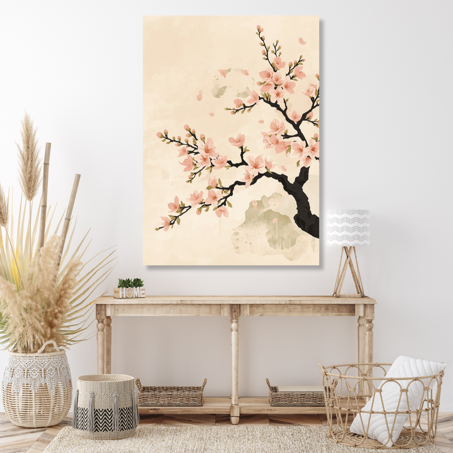 Japandi Cherry Blossom Wall Art Canvas Print