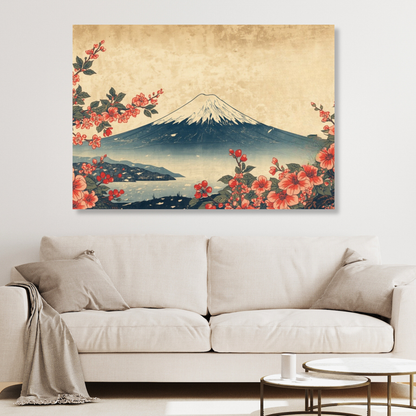 Vintage Mount Fuji Cherry Blossoms Wall Art Canvas Print