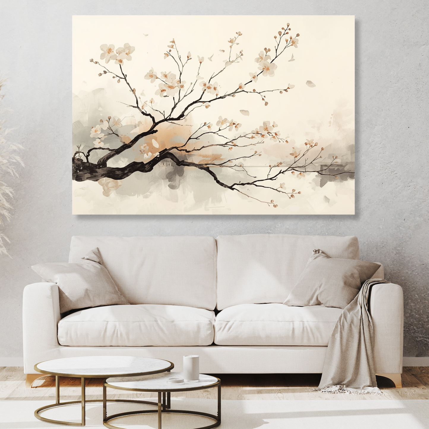 Japandi Cherry Blossom Branch Wall Art Canvas Print