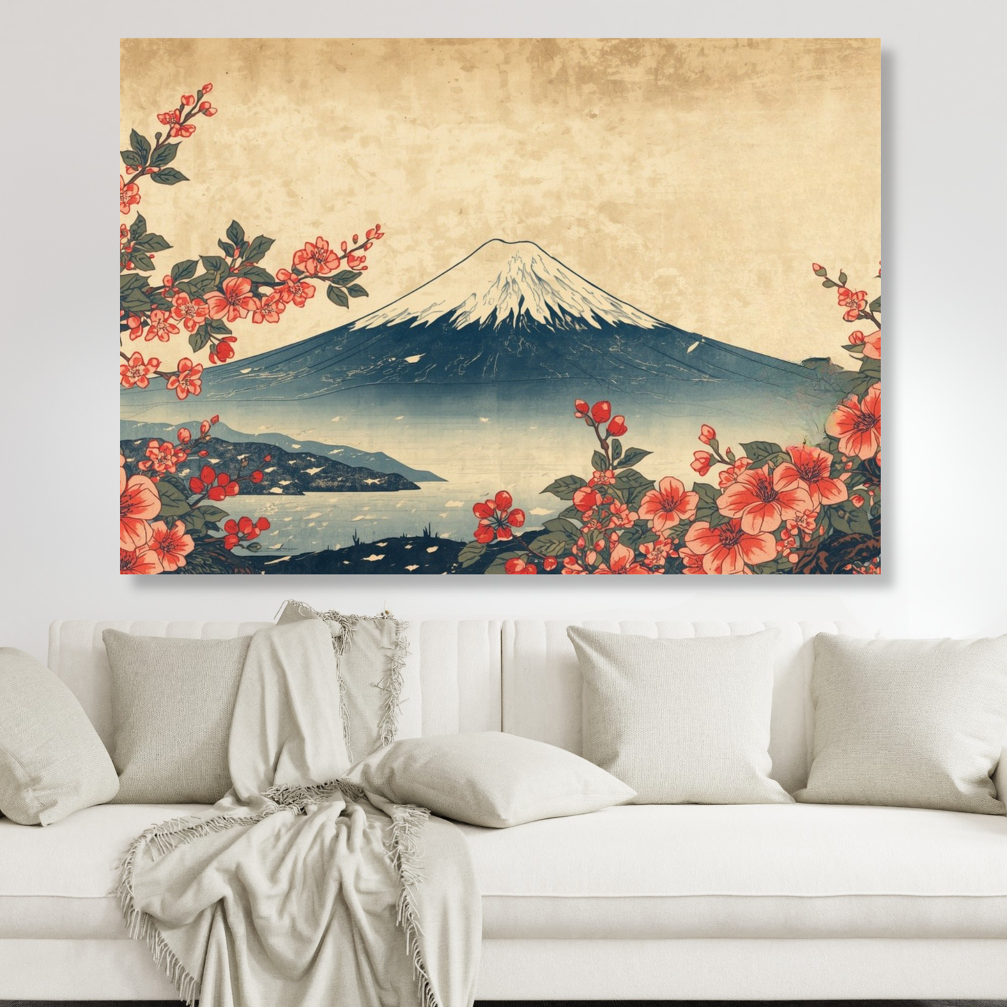 Vintage Mount Fuji Cherry Blossoms Wall Art Canvas Print