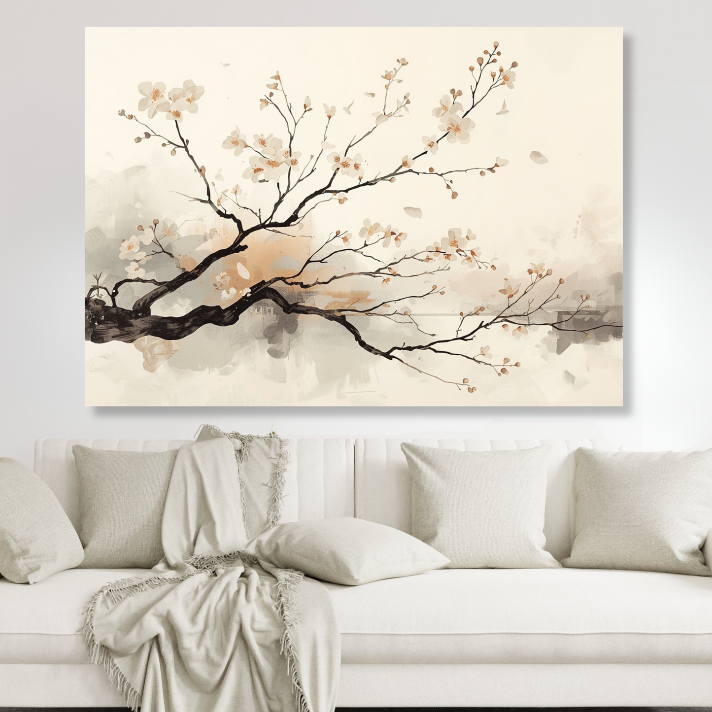 Japandi Cherry Blossom Branch Wall Art Canvas Print