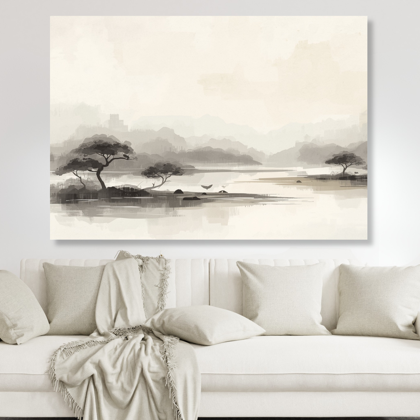 Japandi Lake Wall Art Canvas Print
