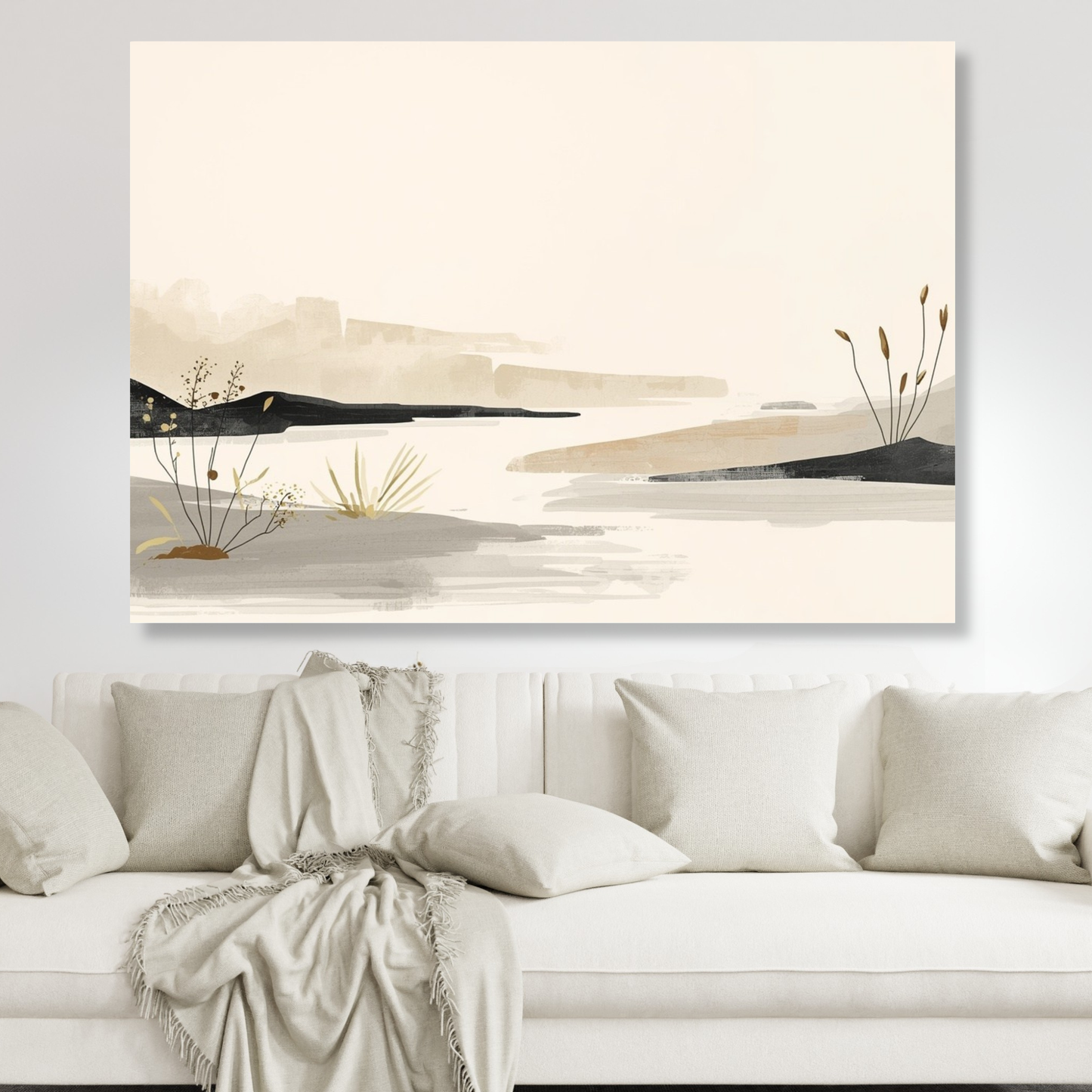 Japandi Stream Wall Art Canvas Print