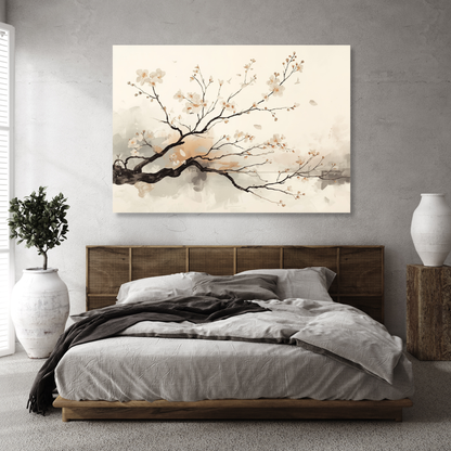 Japandi Cherry Blossom Branch Wall Art Canvas Print
