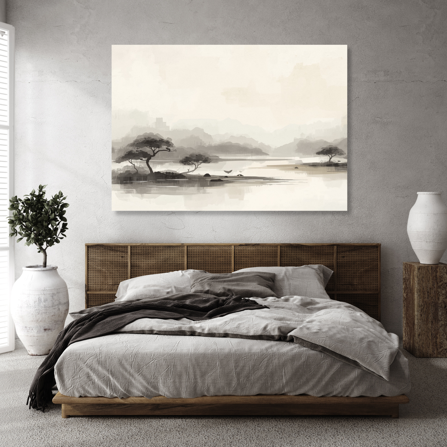 Japandi Lake Wall Art Canvas Print
