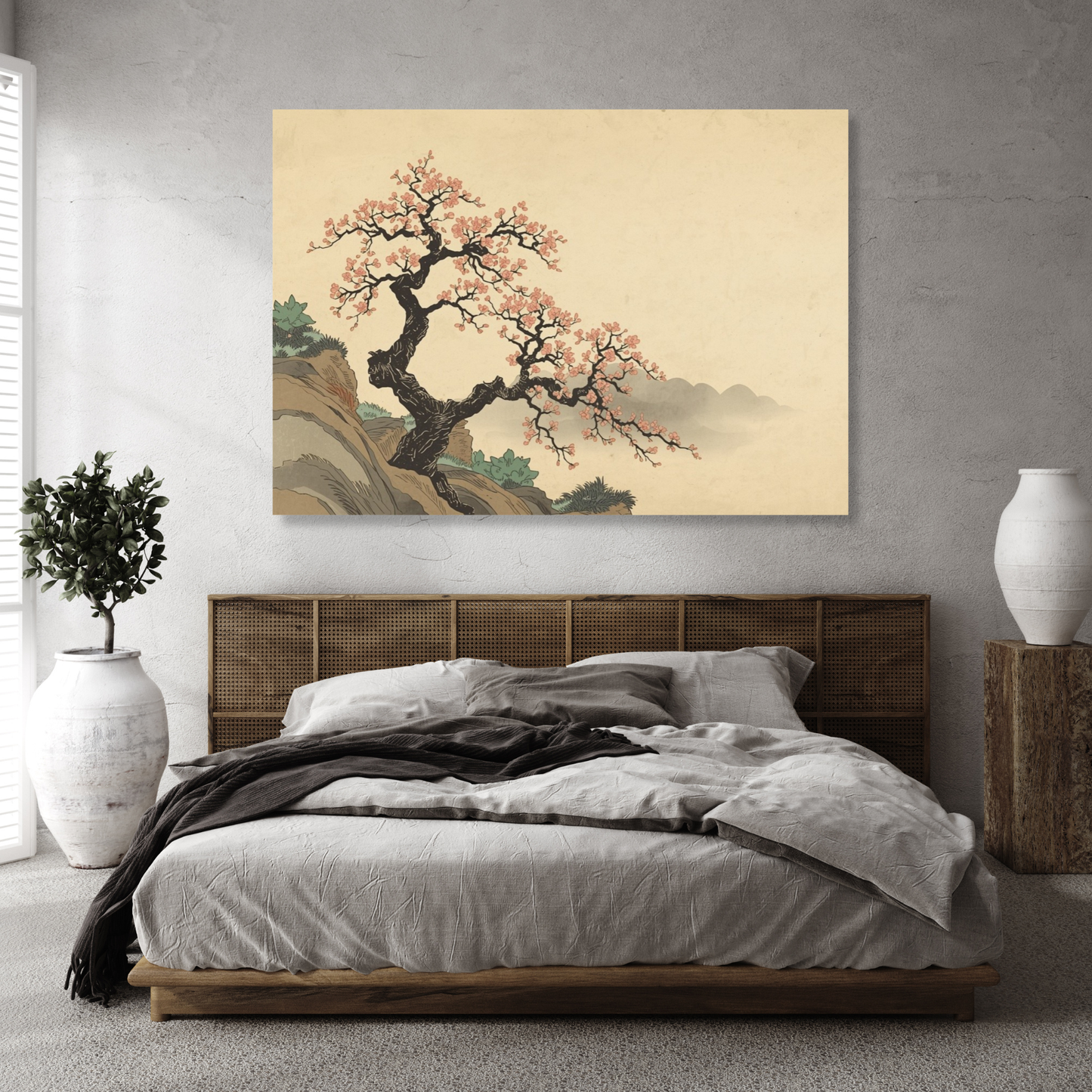 Cherry Blossom On A Cliff Wall Art Canvas Print