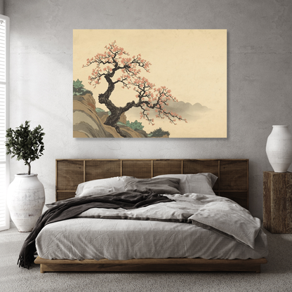 Cherry Blossom On A Cliff Wall Art Canvas Print