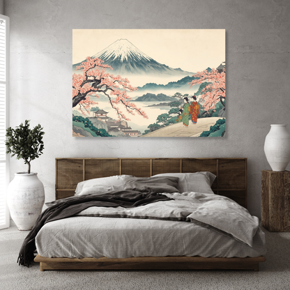 Mount Fuji Cherry Blossoms Wall Art Canvas Print