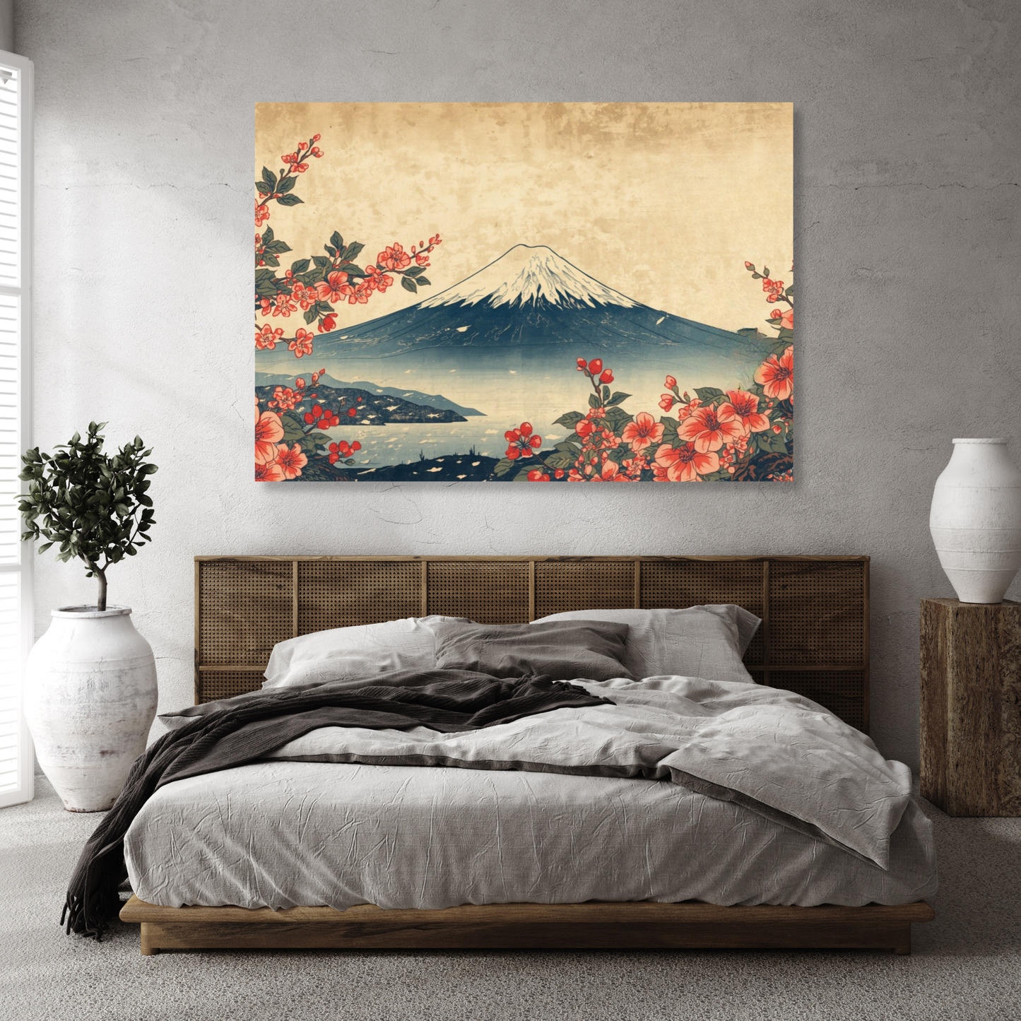 Vintage Mount Fuji Cherry Blossoms Wall Art Canvas Print