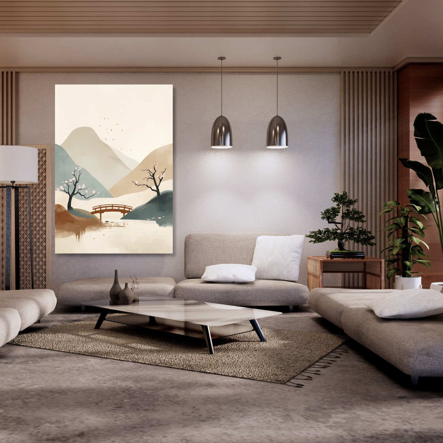 Japandi Japanese Garden Wall Art Canvas Print