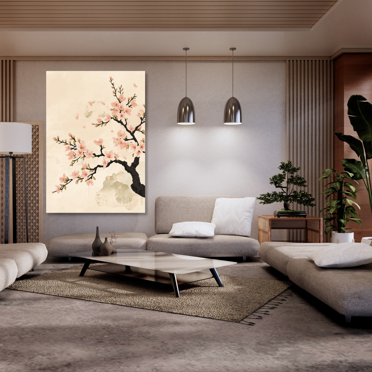 Japandi Cherry Blossom Wall Art Canvas Print
