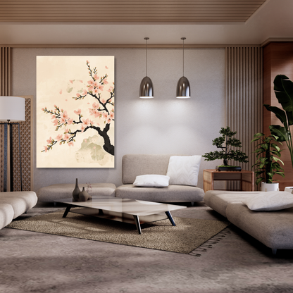 Japandi Cherry Blossom Wall Art Canvas Print
