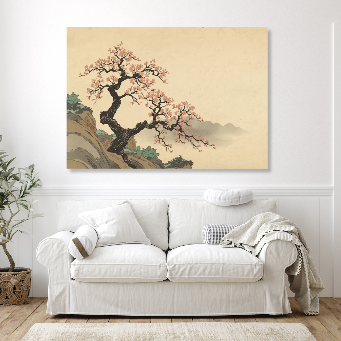 Cherry Blossom On A Cliff Wall Art Canvas Print