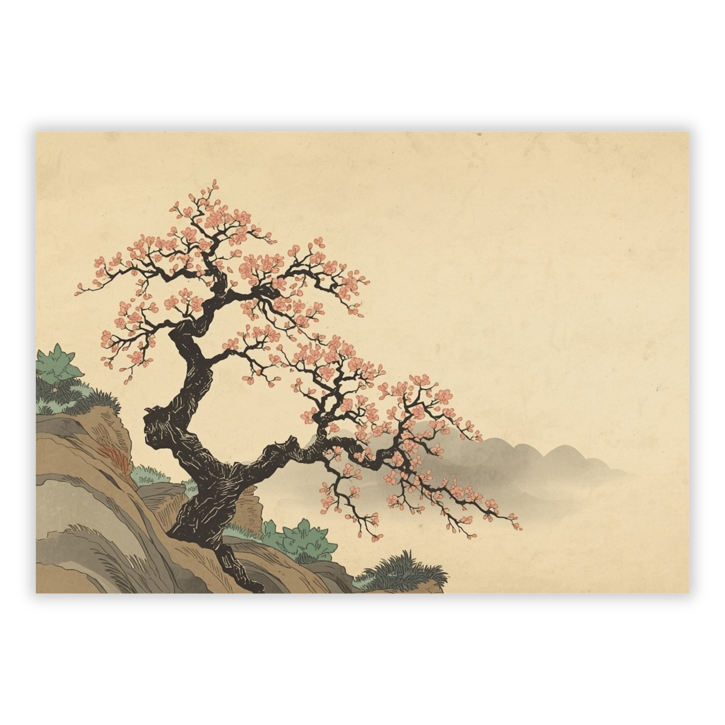 Cherry Blossom On A Cliff Wall Art Canvas Print