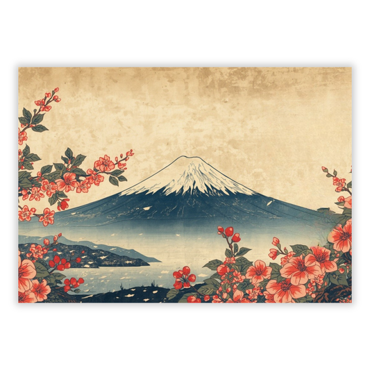 Vintage Mount Fuji Cherry Blossoms Wall Art Canvas Print