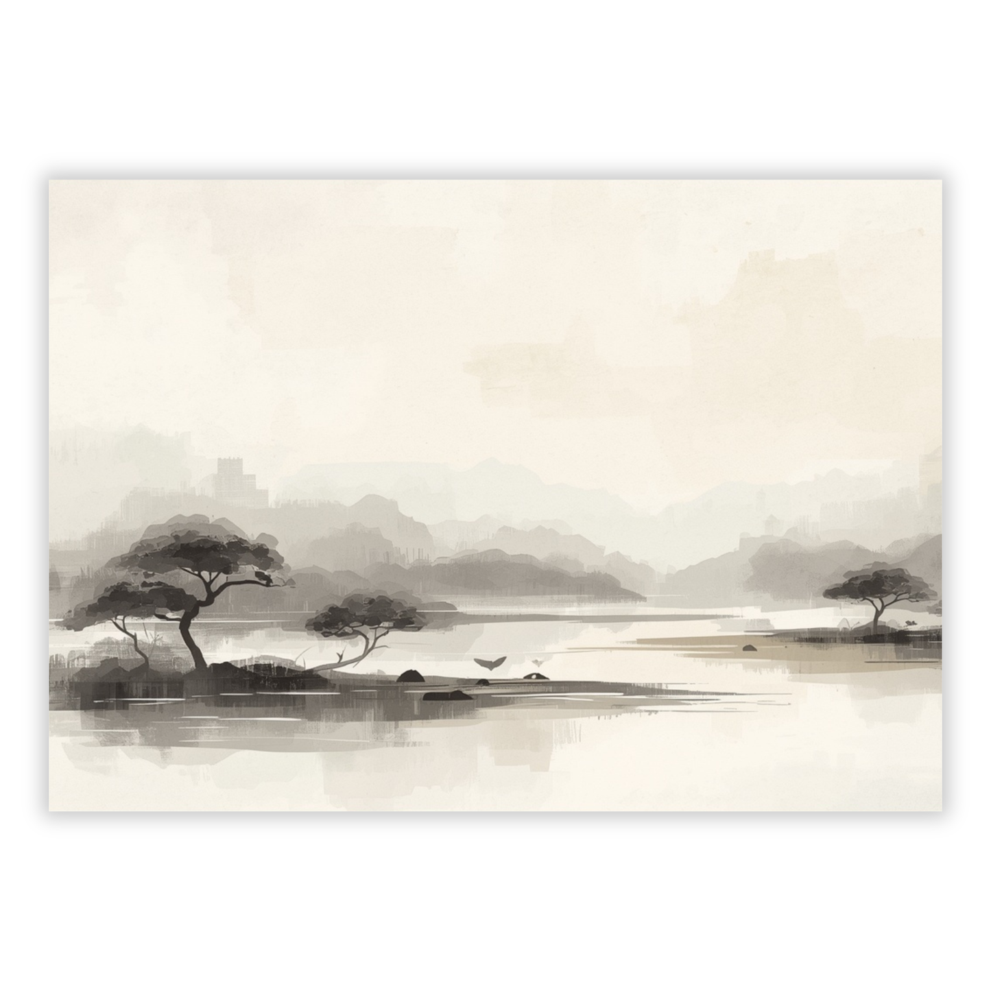 Japandi Lake Wall Art Canvas Print