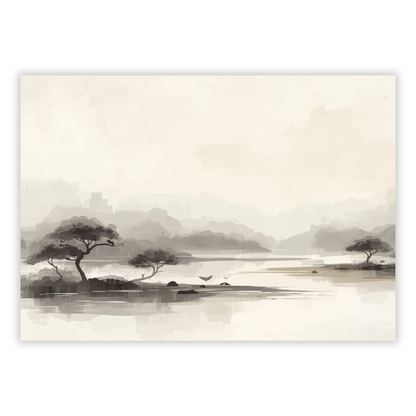 Japandi Lake Wall Art Canvas Print