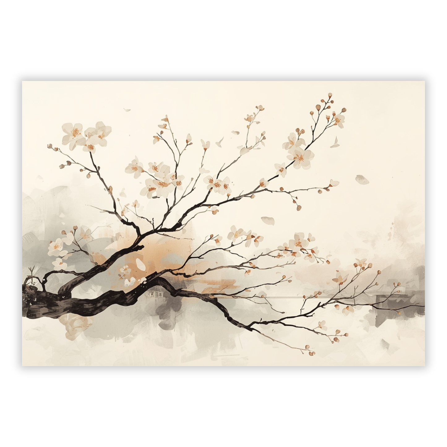 Japandi Cherry Blossom Branch Wall Art Canvas Print