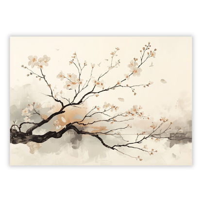 Japandi Cherry Blossom Branch Wall Art Canvas Print