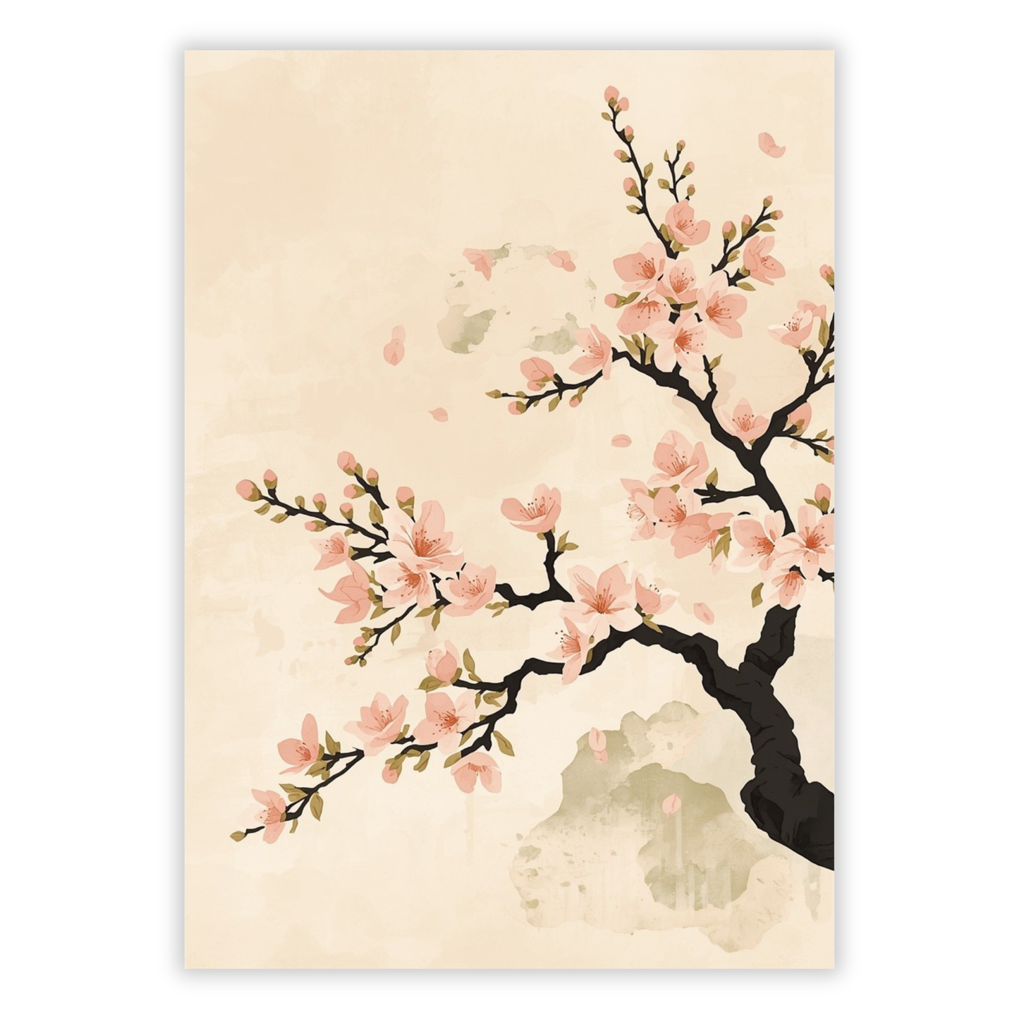 Japandi Cherry Blossom Wall Art Canvas Print