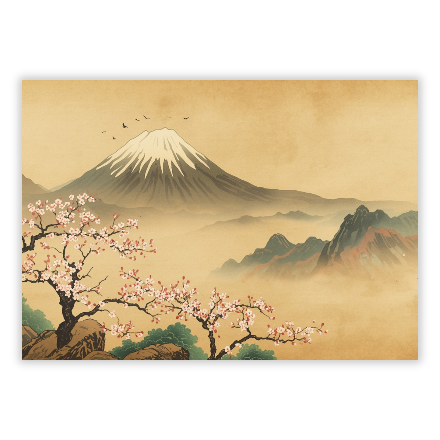 Vintage Mount Fuji Wall Art Canvas Print