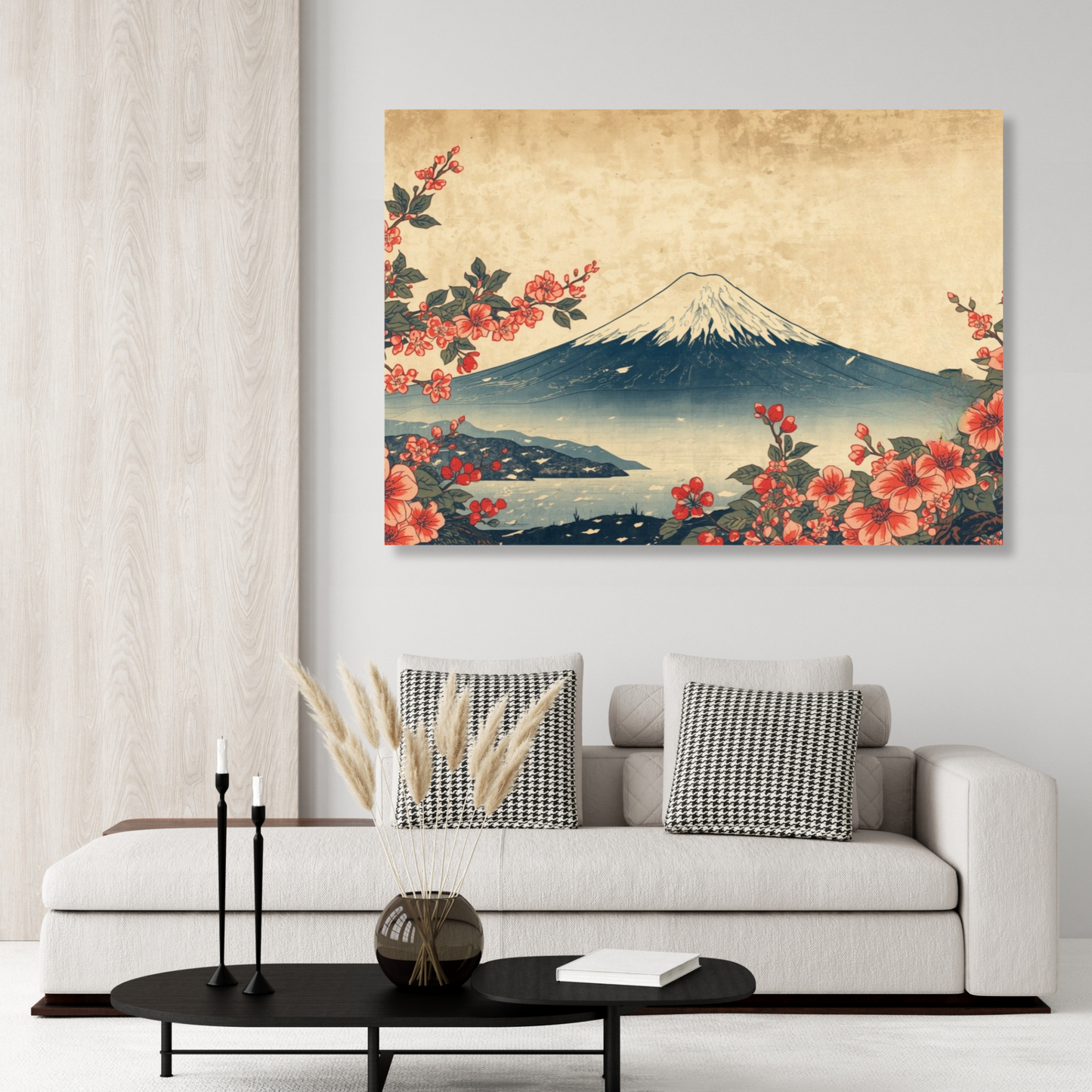 Vintage Mount Fuji Cherry Blossoms Wall Art Canvas Print