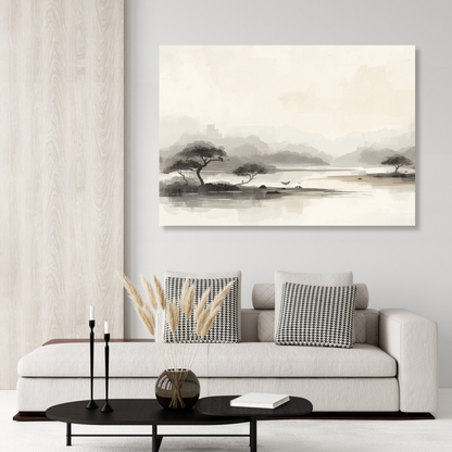 Japandi Lake Wall Art Canvas Print