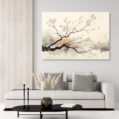 Japandi Cherry Blossom Branch Wall Art Canvas Print