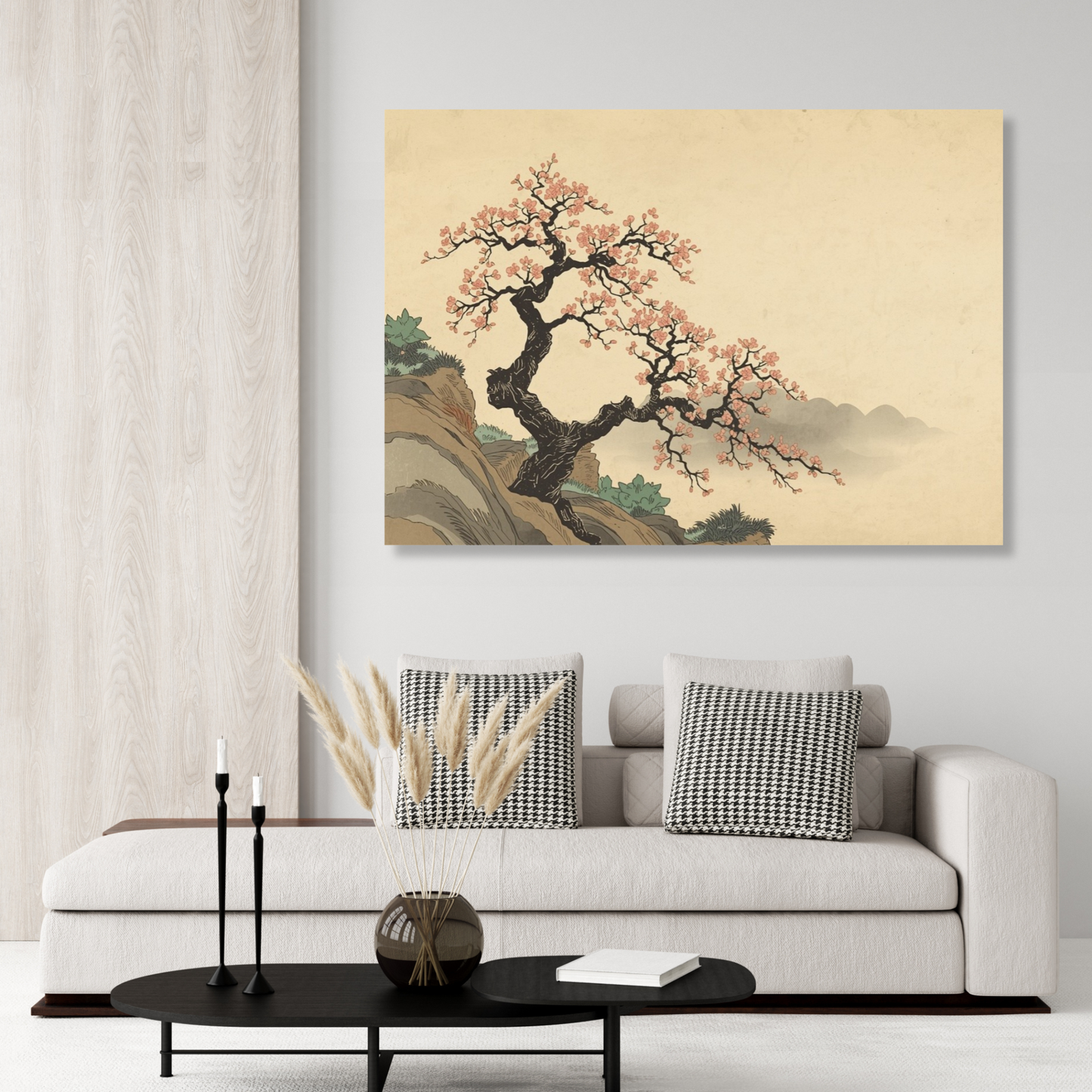 Cherry Blossom On A Cliff Wall Art Canvas Print