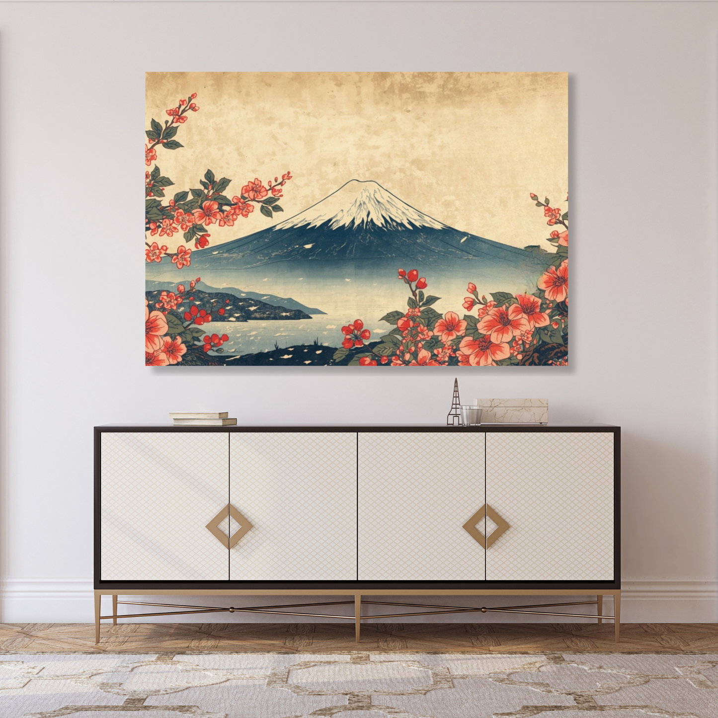 Vintage Mount Fuji Cherry Blossoms Wall Art Canvas Print
