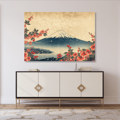 Vintage Mount Fuji Cherry Blossoms Wall Art Canvas Print