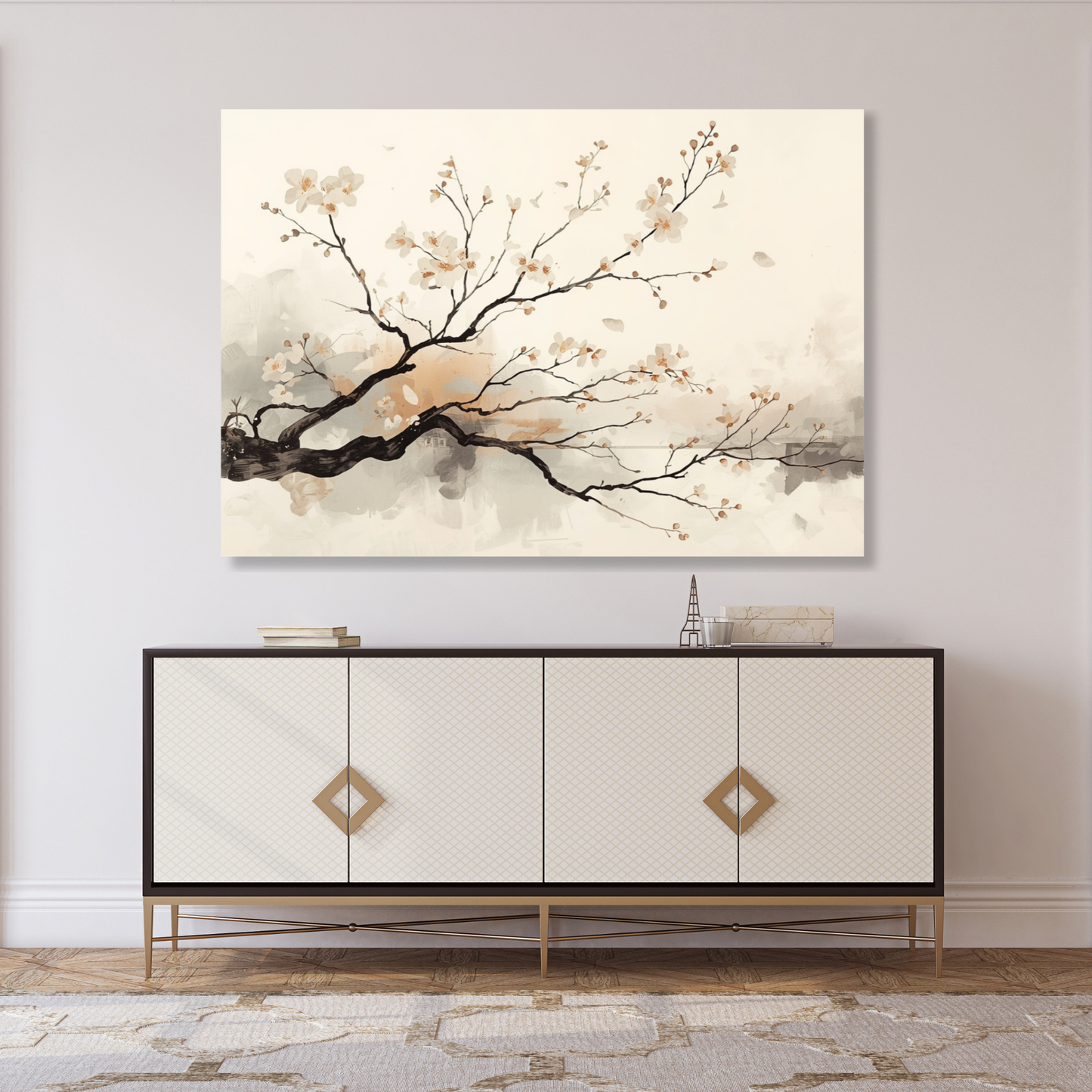 Japandi Cherry Blossom Branch Wall Art Canvas Print
