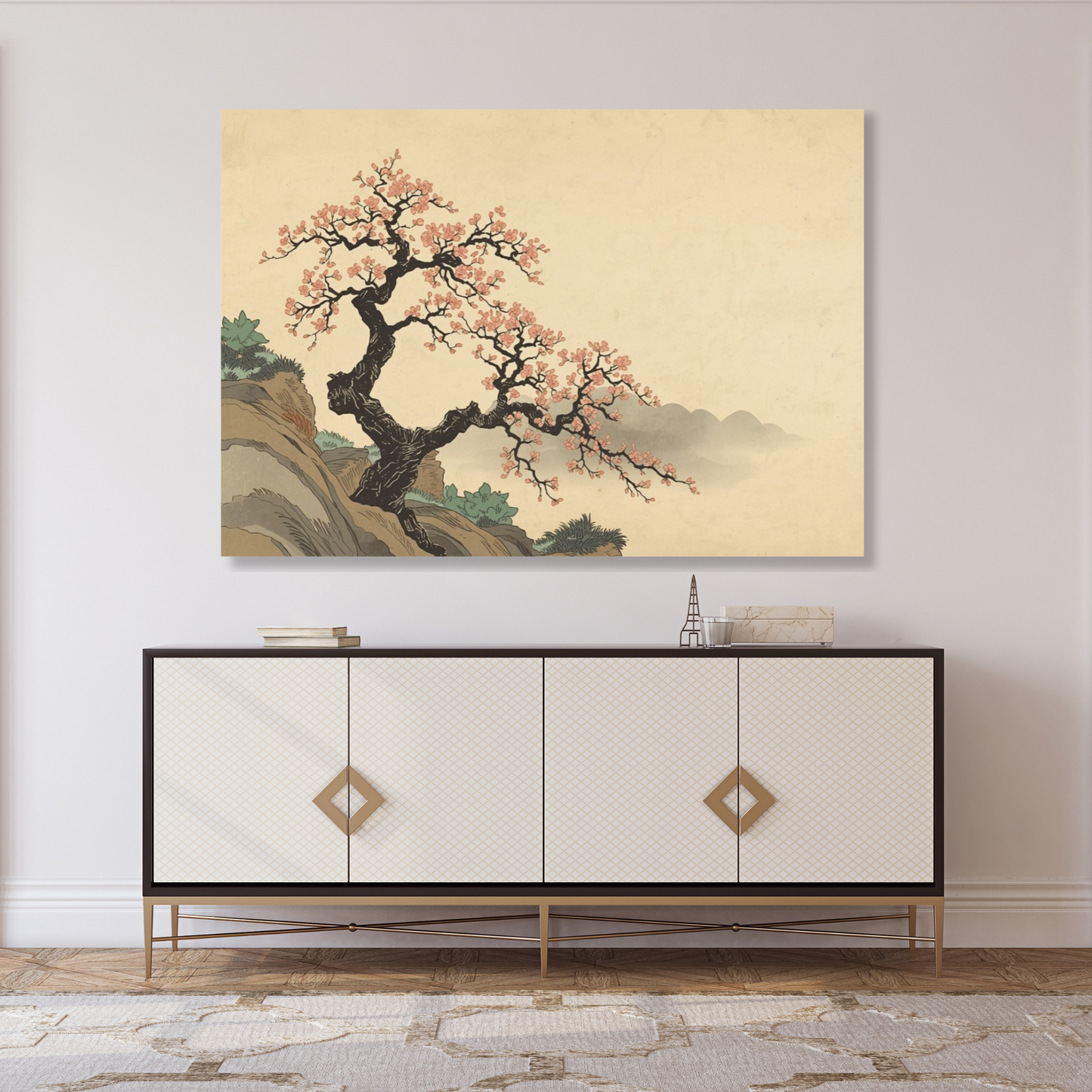 Cherry Blossom On A Cliff Wall Art Canvas Print