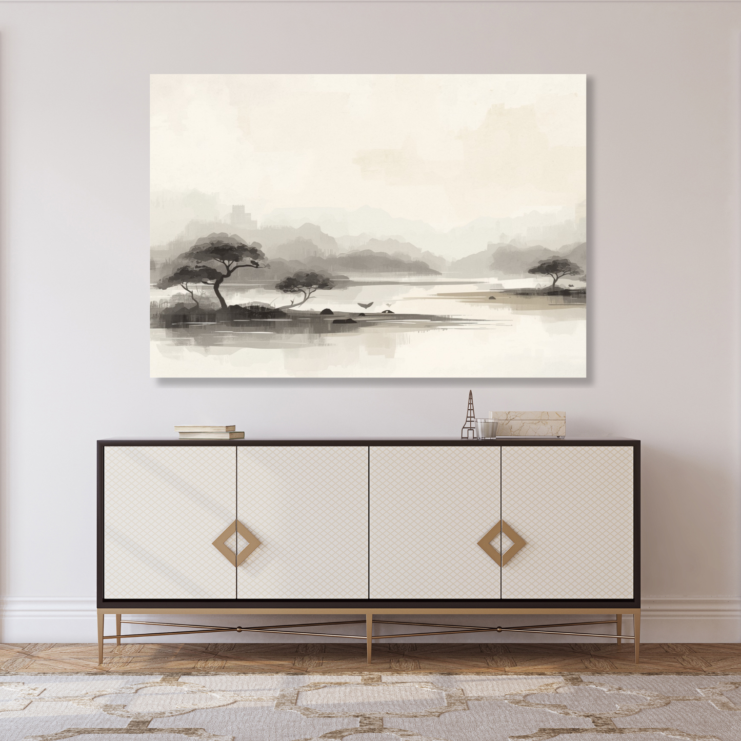 Japandi Lake Wall Art Canvas Print