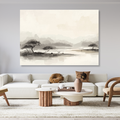 Japandi Lake Wall Art Canvas Print
