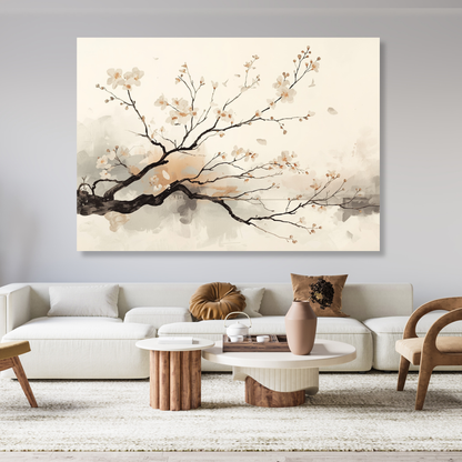 Japandi Cherry Blossom Branch Wall Art Canvas Print