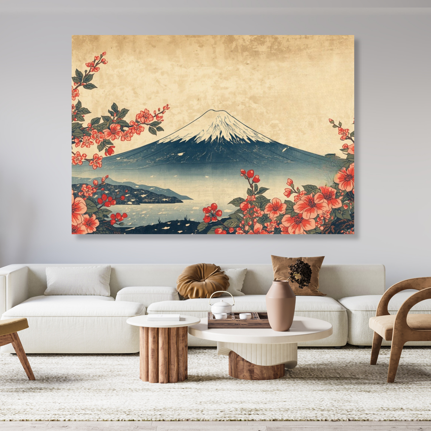 Vintage Mount Fuji Cherry Blossoms Wall Art Canvas Print
