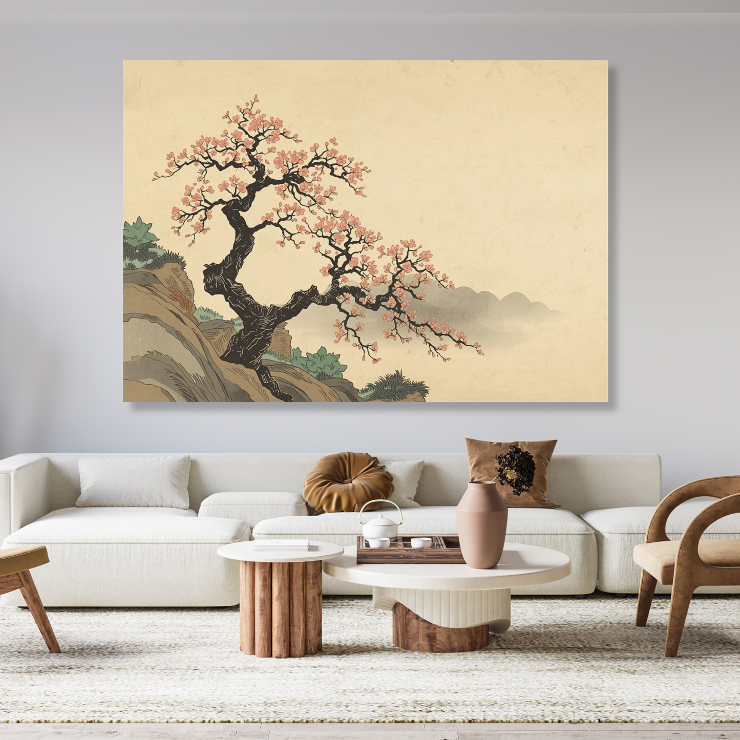 Cherry Blossom On A Cliff Wall Art Canvas Print