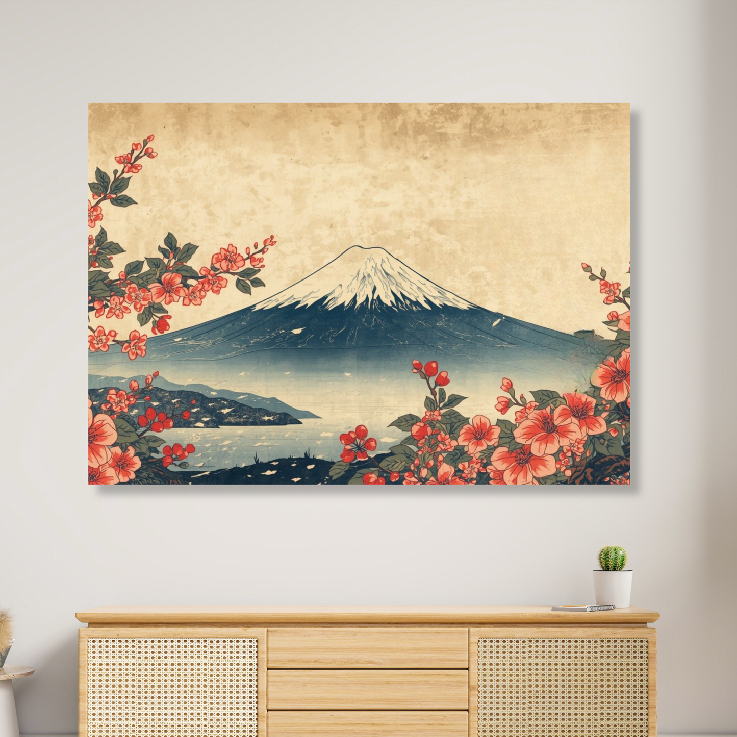 Vintage Mount Fuji Cherry Blossoms Wall Art Canvas Print
