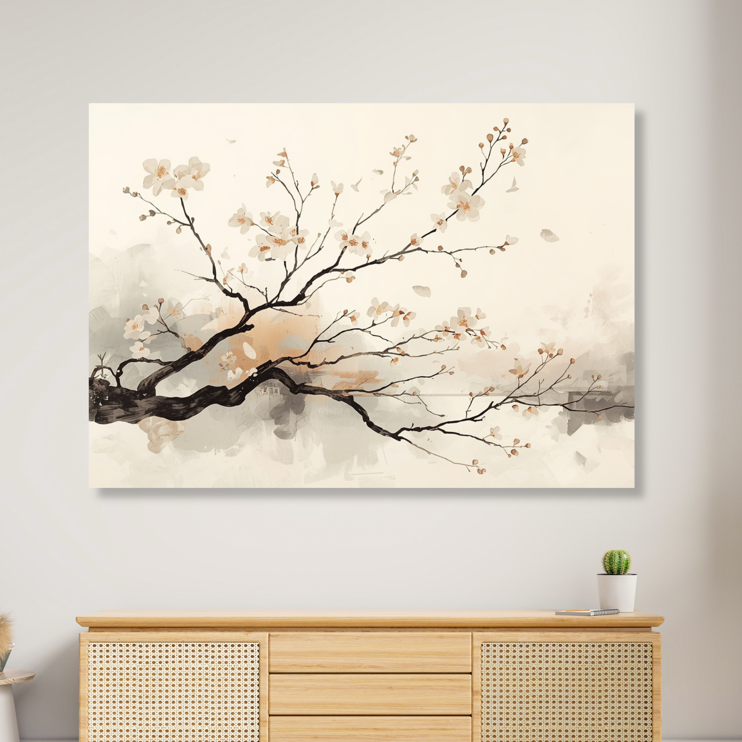 Japandi Cherry Blossom Branch Wall Art Canvas Print