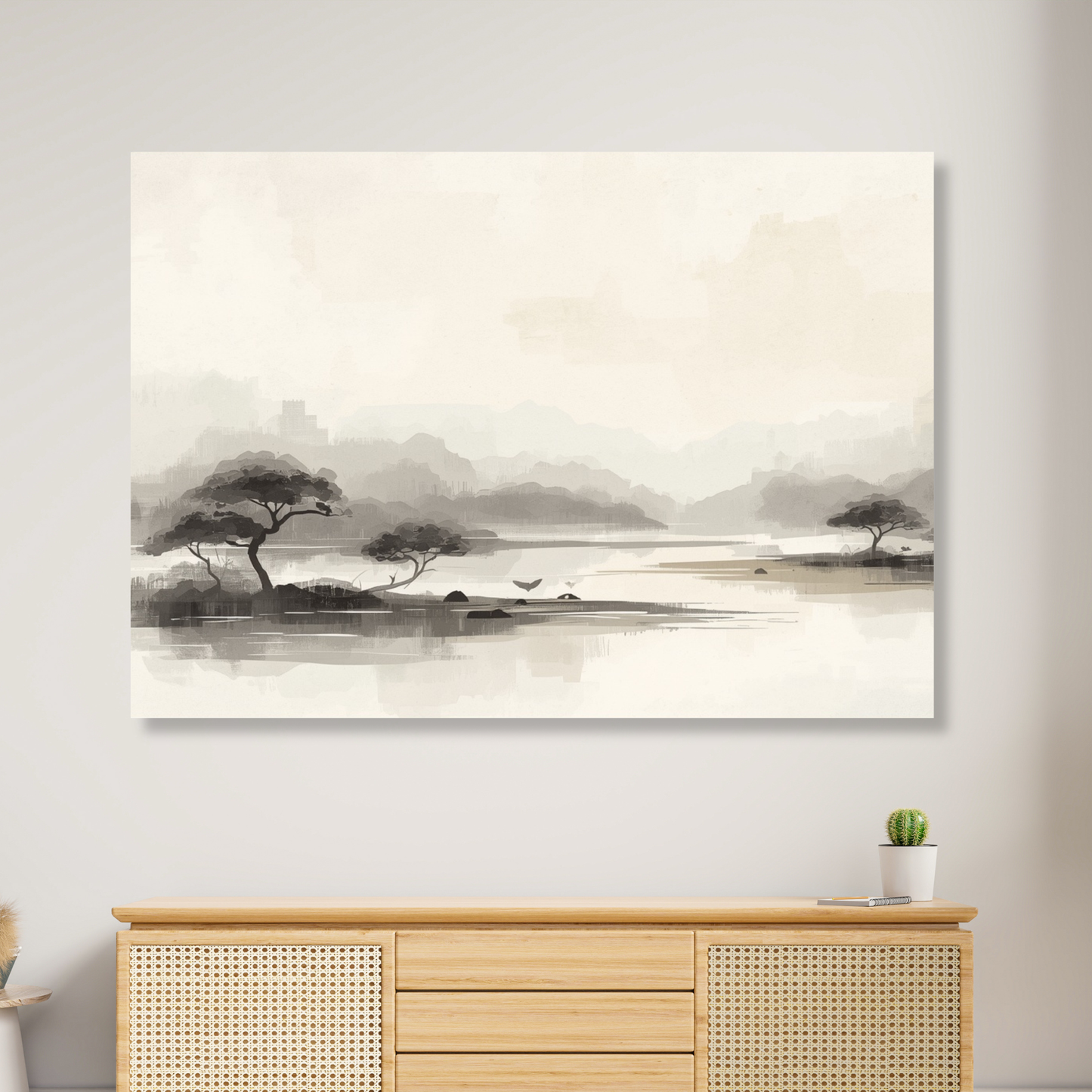 Japandi Lake Wall Art Canvas Print