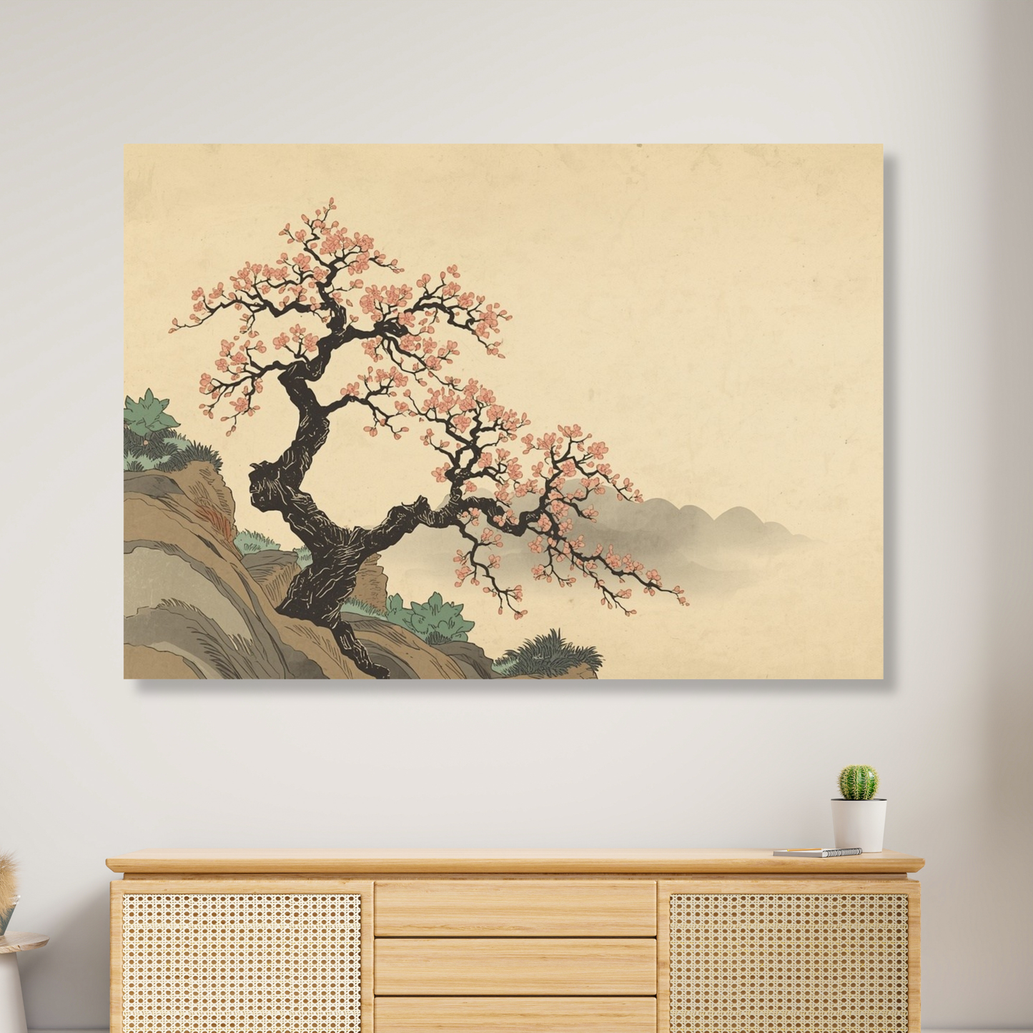Cherry Blossom On A Cliff Wall Art Canvas Print