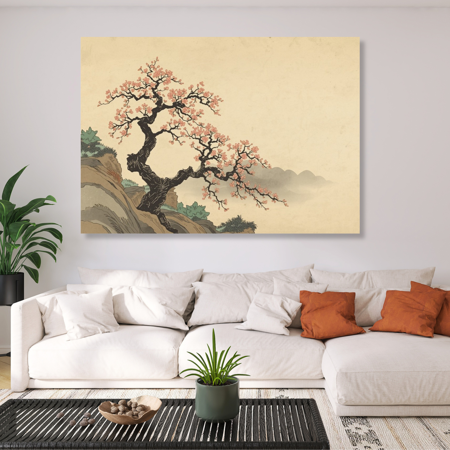 Cherry Blossom On A Cliff Wall Art Canvas Print